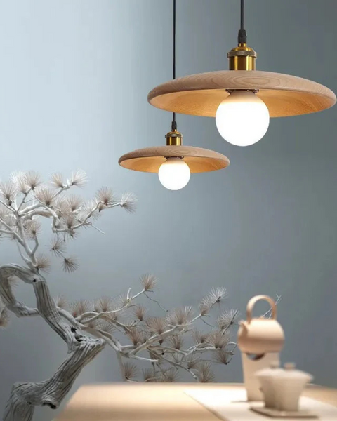Halvora Pendant Light – Slim Wooden Shade in Japandi Zen Style