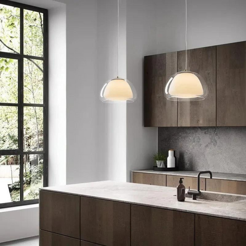 Pendant Light – Double Glass Dome with Soft Glow