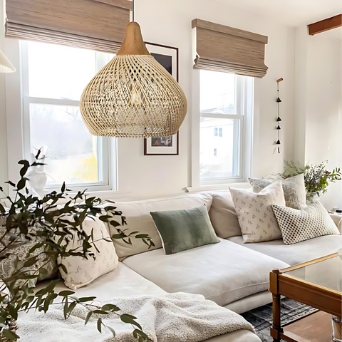 olaro Rattan Ceiling Lamp – Handwoven Boho Pendant for Natural Interiors