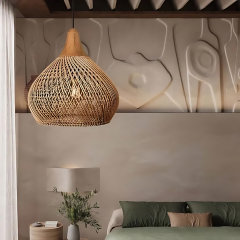 olaro Rattan Ceiling Lamp – Handwoven Boho Pendant for Natural Interiors