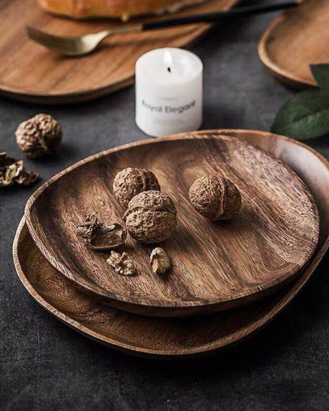 Wooden Serving Tray - Rustic Platter Set - Natural Kitchen Decor