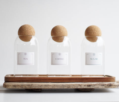 Tea, Coffee & Sugar Jars – Glass Canisters with Cork Lids