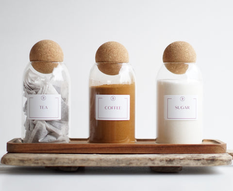 Tea, Coffee & Sugar Jars – Glass Canisters with Cork Lids