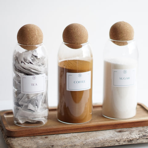 Tea, Coffee & Sugar Jars – Glass Canisters with Cork Lids