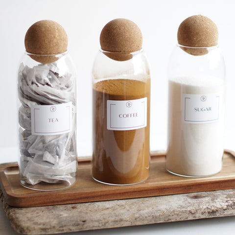 Tea, Coffee & Sugar Jars – Glass Canisters with Cork Lids