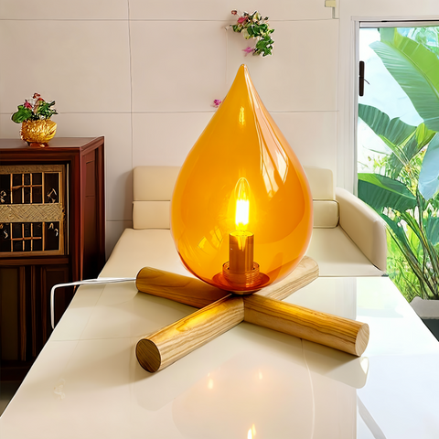 FireFlare Table Lamp – LED Campfire Flame Light with Wooden Base