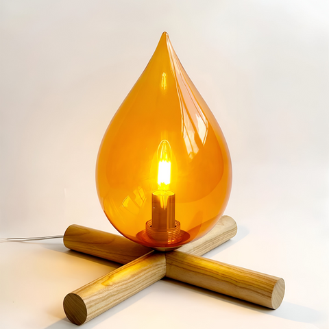 FireFlare Table Lamp – LED Campfire Flame Light with Wooden Base