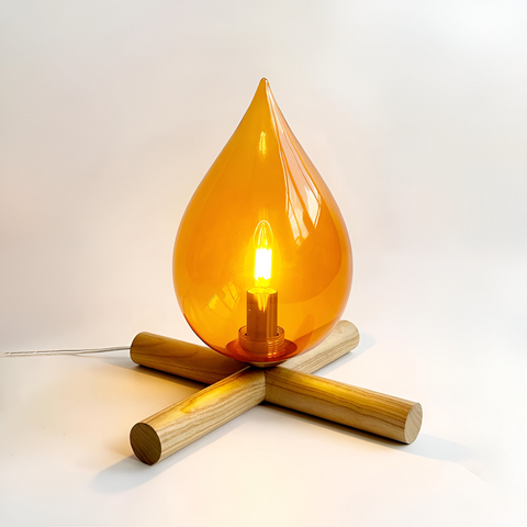 FireFlare Table Lamp – LED Campfire Flame Light with Wooden Base