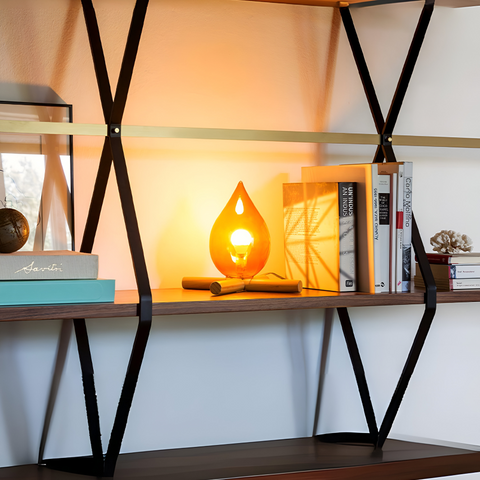 FireFlare Table Lamp – LED Campfire Flame Light with Wooden Base