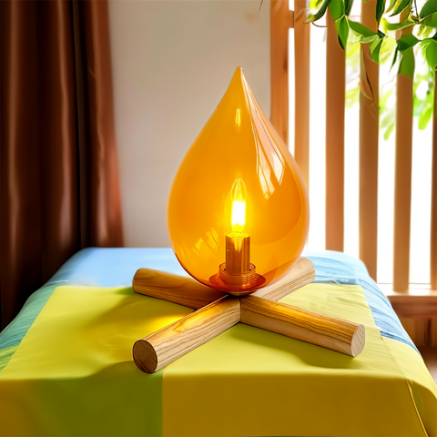 FireFlare Table Lamp – LED Campfire Flame Light with Wooden Base