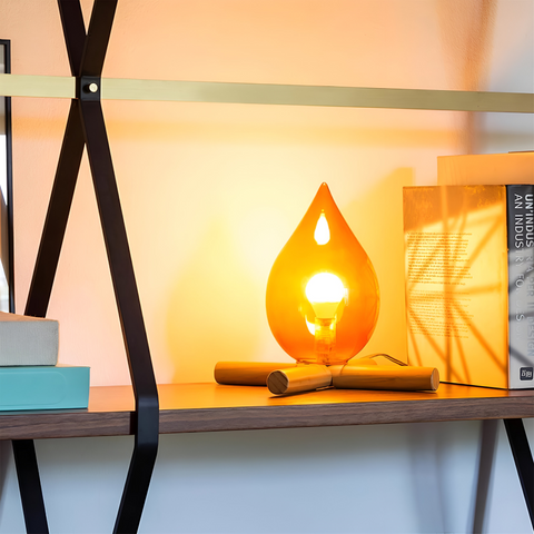 FireFlare Table Lamp – LED Campfire Flame Light with Wooden Base