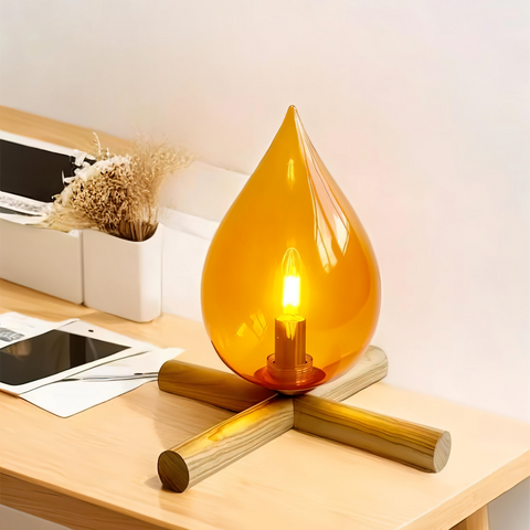 FireFlare Table Lamp – LED Campfire Flame Light with Wooden Base
