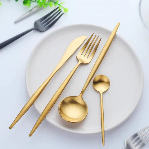 VédaTable 24-Piece Dinner Set – Modern Stainless Steel Elegance