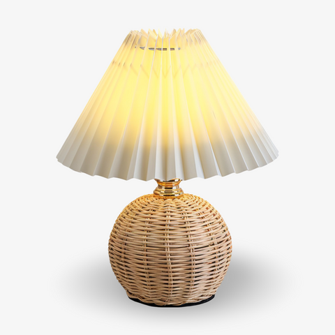 Brolly Pleated Table Lamp – Retro Rattan Cone Design