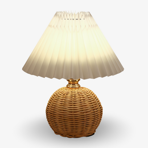 Brolly Pleated Table Lamp – Retro Rattan Cone Design