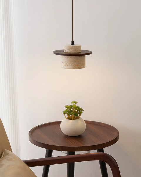 Atlaro Pendant – Rustic Glow with Travertine Stone Elegance