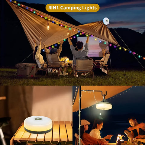 4-in-1 Multifunctional Camping Lantern – LED Light, RGB String Lights & Power Bank