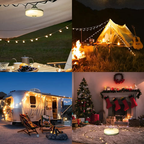 4-in-1 Multifunctional Camping Lantern – LED Light, RGB String Lights & Power Bank