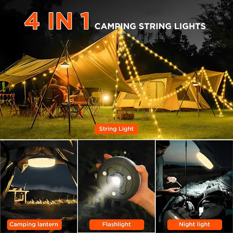 4-in-1 Multifunctional Camping Lantern – LED Light, RGB String Lights & Power Bank