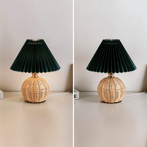 Brolly Pleated Table Lamp – Retro Rattan Cone Design