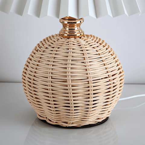 Brolly Pleated Table Lamp – Retro Rattan Cone Design