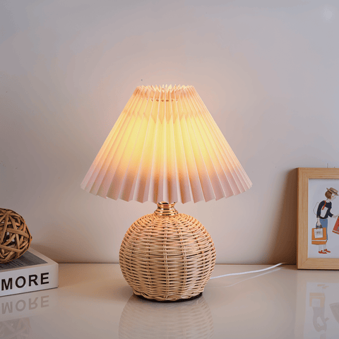 Brolly Pleated Table Lamp – Retro Rattan Cone Design