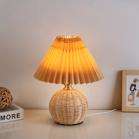 Brolly Pleated Table Lamp – Retro Rattan Cone Design