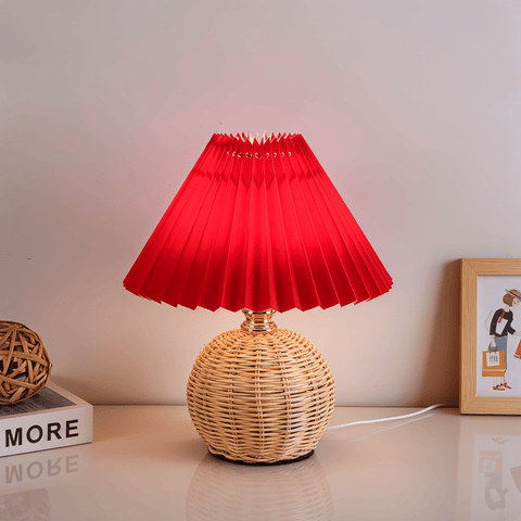 Brolly Pleated Table Lamp – Retro Rattan Cone Design