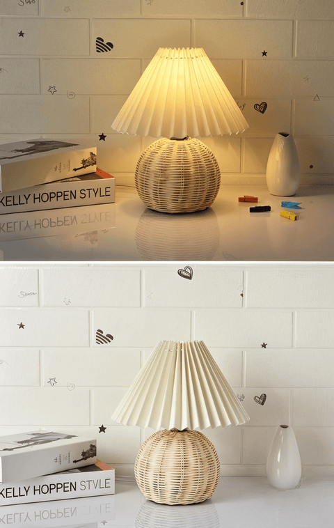 Brolly Pleated Table Lamp – Retro Rattan Cone Design