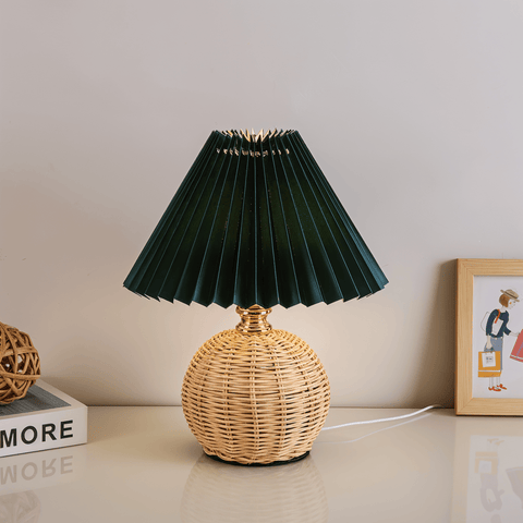 Brolly Pleated Table Lamp – Retro Rattan Cone Design