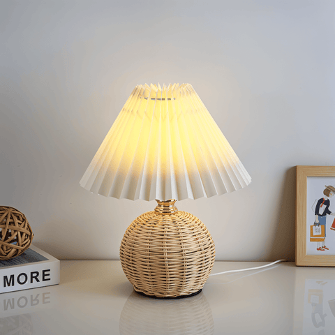 Brolly Pleated Table Lamp – Retro Rattan Cone Design