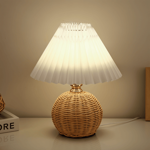 Brolly Pleated Table Lamp – Retro Rattan Cone Design
