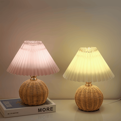 Brolly Pleated Table Lamp – Retro Rattan Cone Design