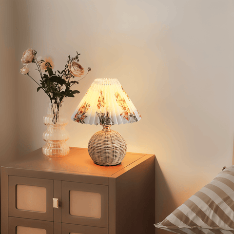 Brolly Pleated Table Lamp – Retro Rattan Cone Design