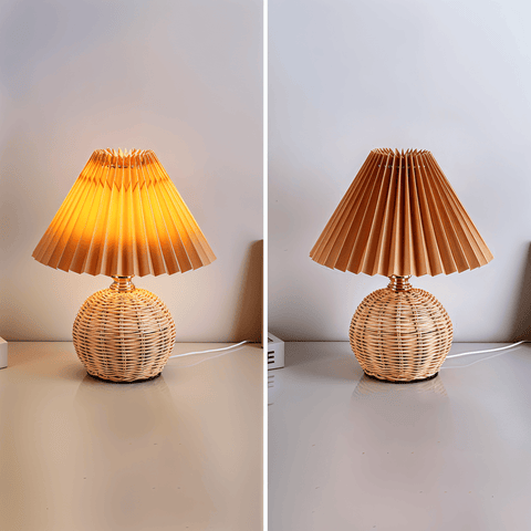 Brolly Pleated Table Lamp – Retro Rattan Cone Design
