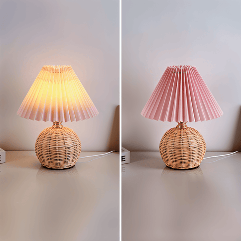 Brolly Pleated Table Lamp – Retro Rattan Cone Design