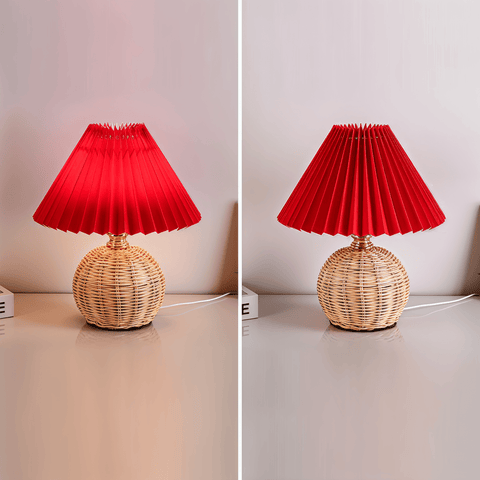 Brolly Pleated Table Lamp – Retro Rattan Cone Design