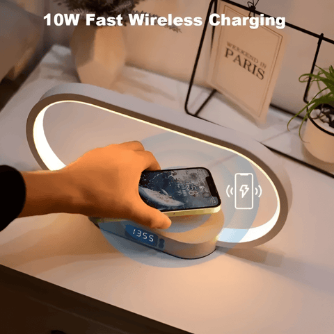 SmartiOne LED Night Lamp – Multifunctional Bedside Lamp with Wireless Charger & Digital Clock