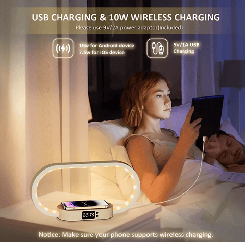 SmartiOne LED Night Lamp – Multifunctional Bedside Lamp with Wireless Charger & Digital Clock