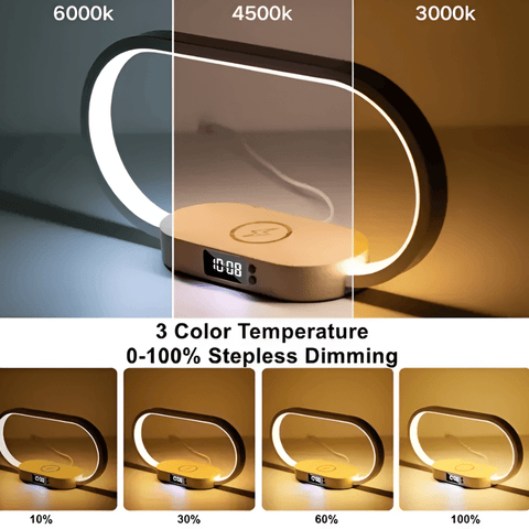 SmartiOne LED Night Lamp – Multifunctional Bedside Lamp with Wireless Charger & Digital Clock