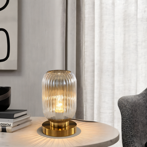 SoftiBeam Table Lamp – Nordic Ribbed Glass LED Lamp for Cozy & Elegant Interiors