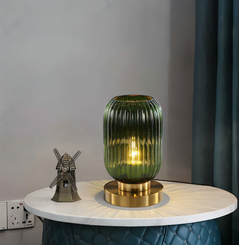 SoftiBeam Table Lamp – Nordic Ribbed Glass LED Lamp for Cozy & Elegant Interiors