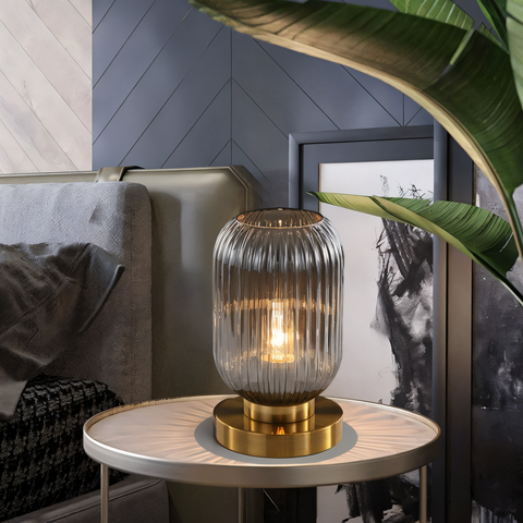 SoftiBeam Table Lamp – Nordic Ribbed Glass LED Lamp for Cozy & Elegant Interiors