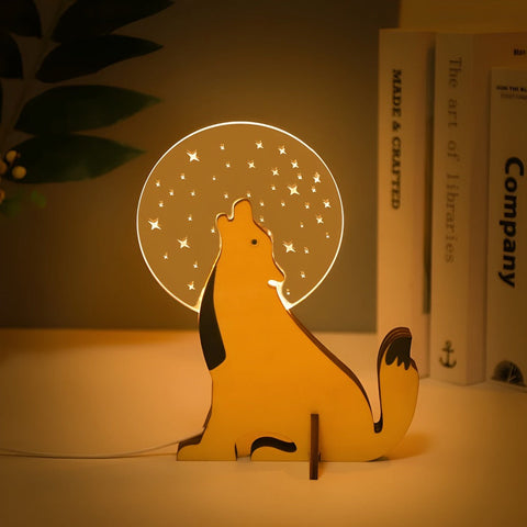 Wildlife Lamp – Wooden Acrylic LED Night Light with Animal Design