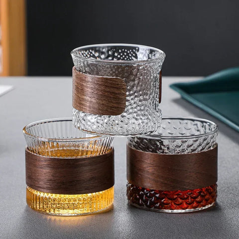 Handcrafted Tumbler Glass with Wooden Accent for Refined Enjoyment