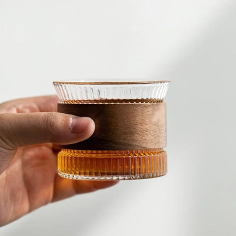 Handcrafted Tumbler Glass with Wooden Accent for Refined Enjoyment