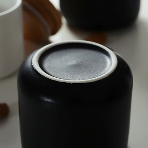 Ceramic Storage Jar – Black or White with Natural Wood Lid