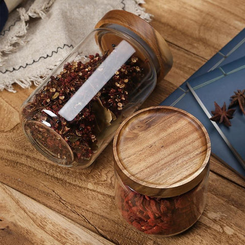 Luxyecs | Acacia Wood & Glass Pantry Jars – Airtight Stackable Kitchen Storage