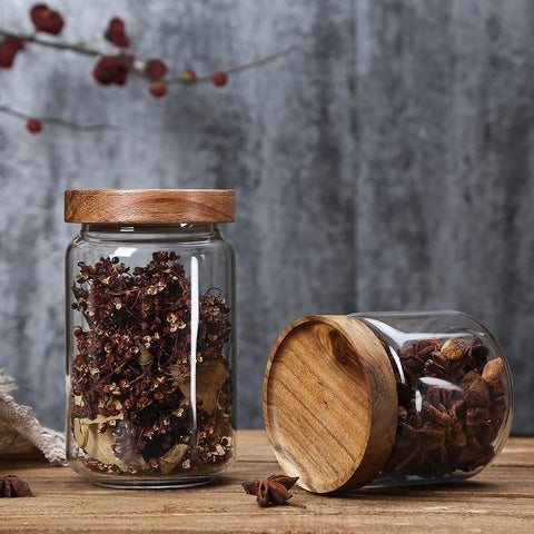 Luxyecs | Acacia Wood & Glass Pantry Jars – Airtight Stackable Kitchen Storage