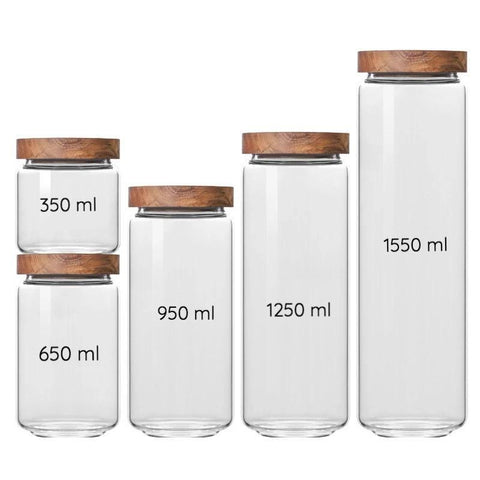 Luxyecs | Acacia Wood & Glass Pantry Jars – Airtight Stackable Kitchen Storage